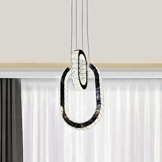 Modern Oval Led Chandelier In Black - Minimalist Hanging Lamp Fixture