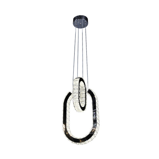 Black LED Minimalist Oval Chandelier Light Fixture - Hanging Lamp Kit