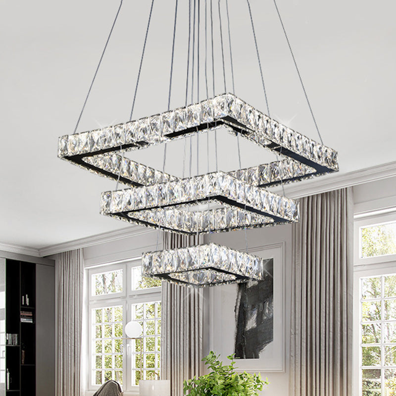 Minimalist Crystal Led Black Square Ceiling Chandelier Pendant Light Fixture