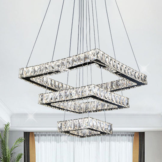 Minimalist Crystal Led Black Square Ceiling Chandelier Pendant Light Fixture