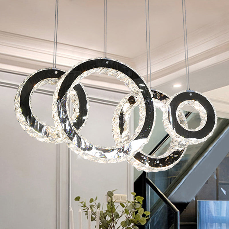 Contemporary LED Crystal Pendant Light - Black Cluster Design for Living Room
