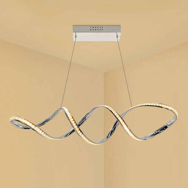 Modern Crystal LED Chandelier - Twist Hanging Pendant Light for Dining Room, Chrome Finish, Warm/White Glow