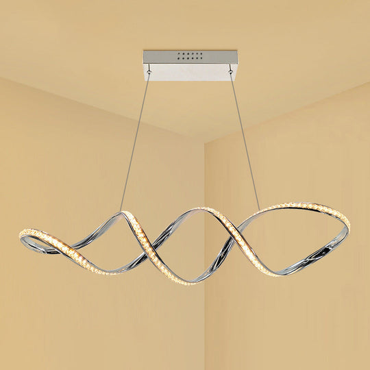 Modern Crystal Led Chandelier: Twist Hanging Pendant Lighting For Dining Room In Chrome Warm/White