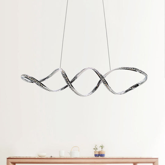Modern Crystal LED Chandelier - Twist Hanging Pendant Light for Dining Room, Chrome Finish, Warm/White Glow