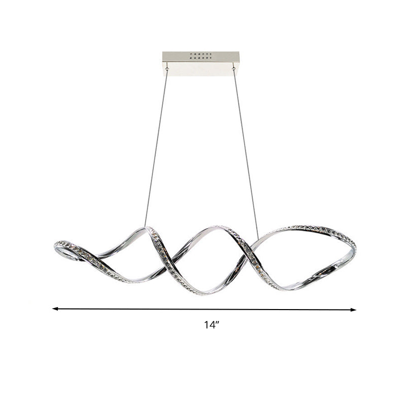 Modern Crystal LED Chandelier - Twist Hanging Pendant Light for Dining Room, Chrome Finish, Warm/White Glow