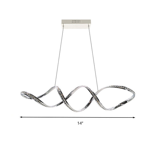 Modern Crystal LED Chandelier - Twist Hanging Pendant Light for Dining Room, Chrome Finish, Warm/White Glow
