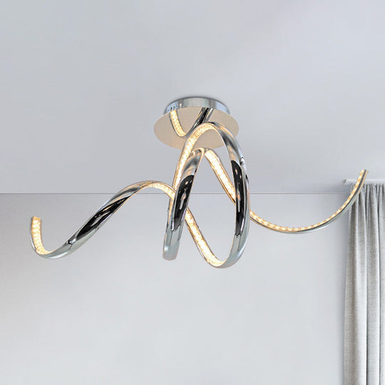 Chrome LED Ceiling Fixture with Crystal Twist Design and Dual Lighting (Warm/White)