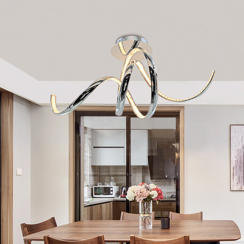 Chrome LED Ceiling Fixture with Crystal Twist Design and Dual Lighting (Warm/White)