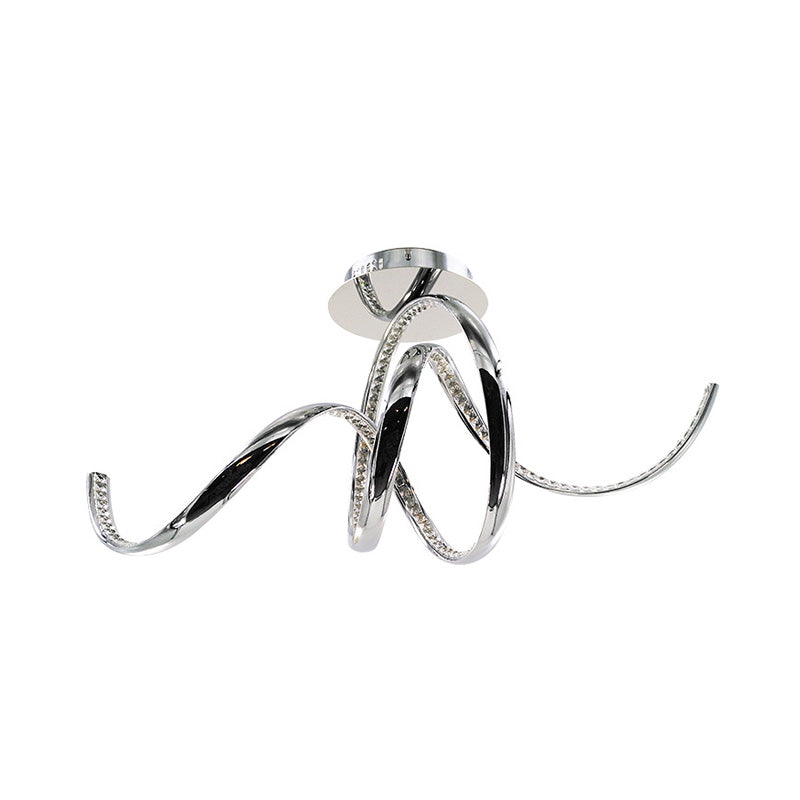 Chrome LED Ceiling Fixture with Crystal Twist Design and Dual Lighting (Warm/White)