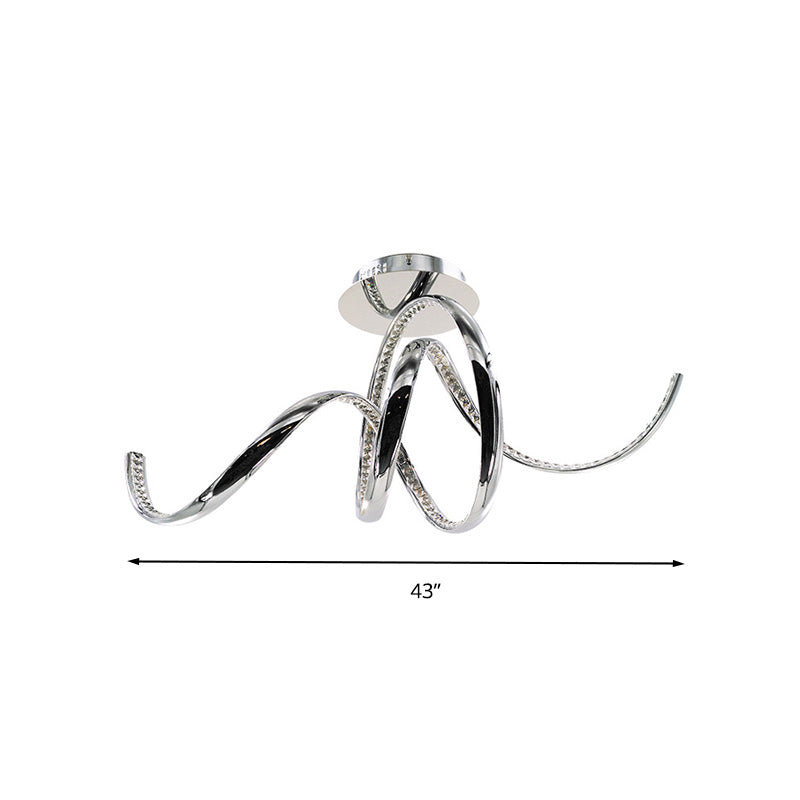 Chrome LED Ceiling Fixture with Crystal Twist Design and Dual Lighting (Warm/White)