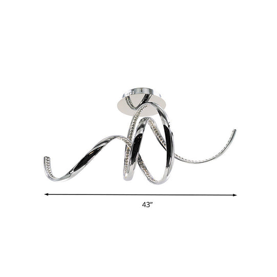 Chrome LED Ceiling Fixture with Crystal Twist Design and Dual Lighting (Warm/White)