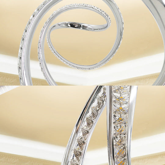 Chrome LED Ceiling Fixture with Crystal Twist Design and Dual Lighting (Warm/White)