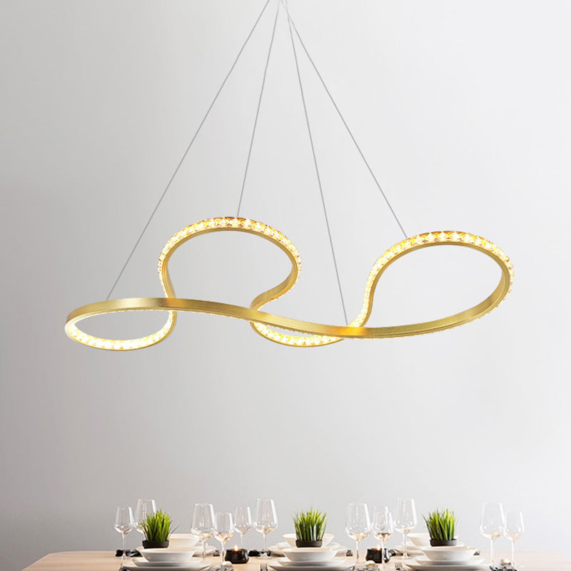 Minimalist Gold Twist Crystal Chandelier Pendant Light - LED Ceiling Lighting for Dining Room in Warm/White Light