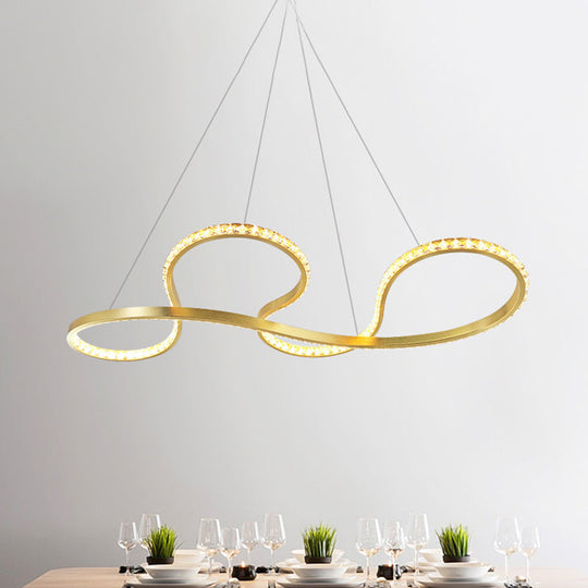 Minimalist Gold Twist Crystal Chandelier Pendant Light - LED Ceiling Lighting for Dining Room in Warm/White Light