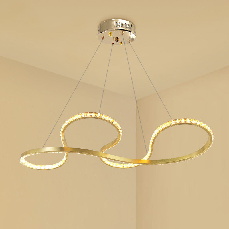 Minimalist Gold Twist Crystal Chandelier Pendant Light - LED Ceiling Lighting for Dining Room in Warm/White Light