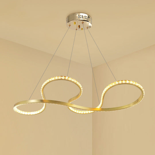 Minimalist Gold Twist Crystal Chandelier Pendant Light - LED Ceiling Lighting for Dining Room in Warm/White Light