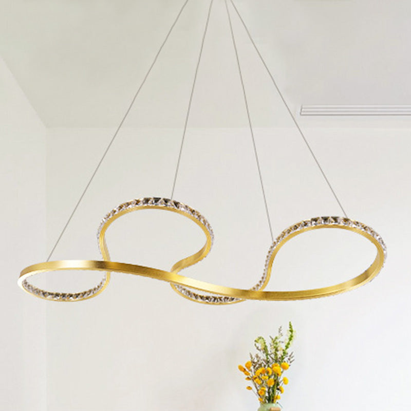 Minimalist Gold Twist Crystal Chandelier Pendant Light - LED Ceiling Lighting for Dining Room in Warm/White Light