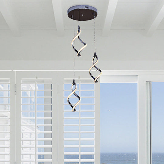 Modern Twist Shaped Nickel Pendant Light With Crystal Down Lighting - 3 Lights Warm/White / White