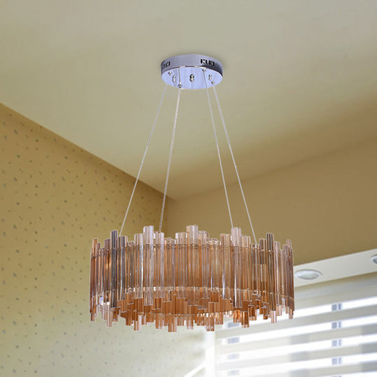 Amber LED Drum Crystal Chandelier Pendant Light for Minimalist Living Room