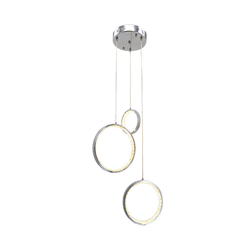 Minimalist Crystal Cluster Ceiling Light 3-Light Pendant In Chrome With Warm/White