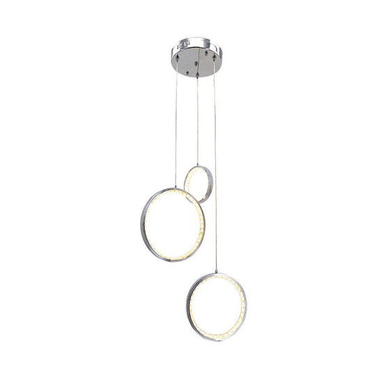 Minimalist Crystal Cluster Ceiling Light 3-Light Pendant In Chrome With Warm/White