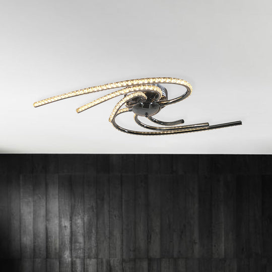 Crystal Twist Flush Light - Minimalist 6-Light Flush Mount in Chrome, Warm/White Illumination