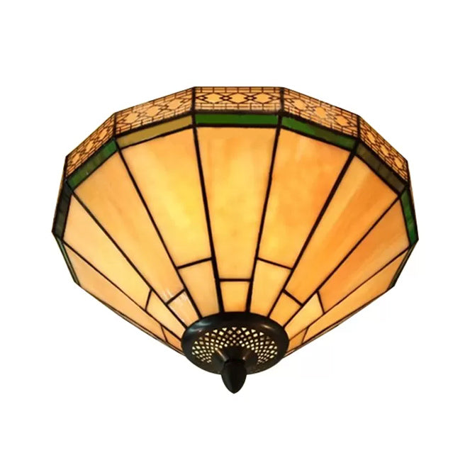 White Stained Glass Ceiling Light, 2-Light Medium Flush Mount with Tiffany Style Cone Shade