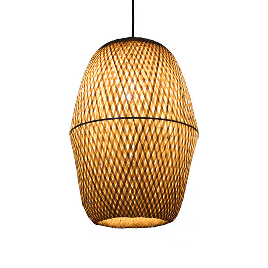 Wooden Bell Pendant Light Bamboo Tradition - Restaurant Hanging Lamp Kit With 1 Bulb