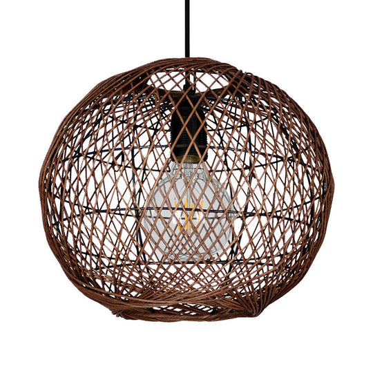 Asian Rattan Ball Ceiling Light - Coffee Pendant Fixture for Living Room - 1 Bulb