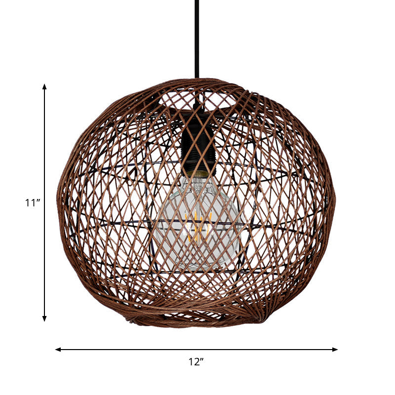 Asian Rattan Ball Ceiling Light - Coffee Pendant Fixture for Living Room - 1 Bulb