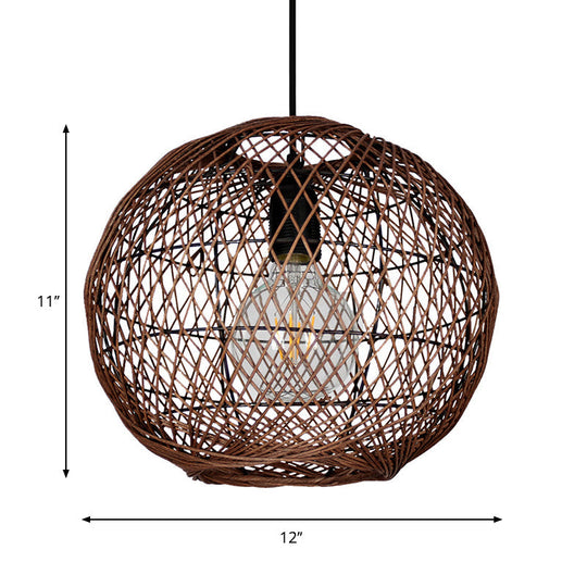 Asian Rattan Ball Ceiling Light - Coffee Pendant Fixture for Living Room - 1 Bulb