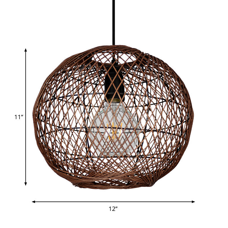 Asian Rattan Ball Pendant Light: Coffee Fixture For Living Room (1 Bulb)