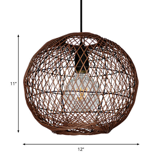 Asian Rattan Ball Pendant Light: Coffee Fixture For Living Room (1 Bulb)