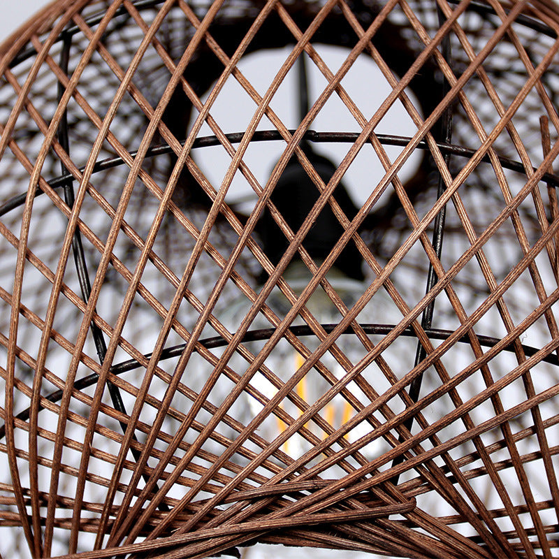 Asian Rattan Ball Ceiling Light - Coffee Pendant Fixture for Living Room - 1 Bulb