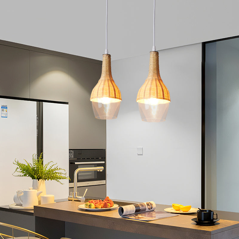 Luminaire suspendu moderne en bambou – Design en bois pour salle à manger