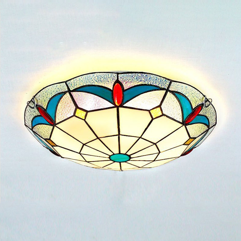 Nautical Stained Glass Flush Mount Ceiling Light in White - 12"/16" Width for Living Room