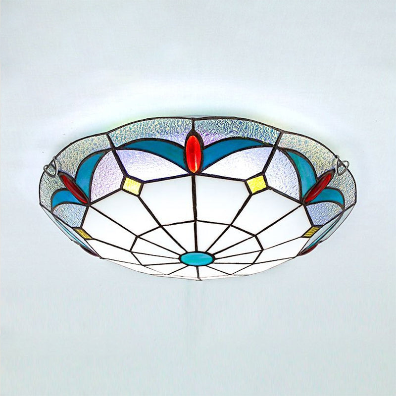 Nautical Stained Glass Flush Mount Ceiling Light in White - 12"/16" Width for Living Room