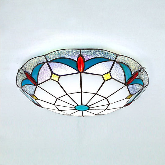 Nautical Stained Glass Flush Mount Ceiling Light in White - 12"/16" Width for Living Room