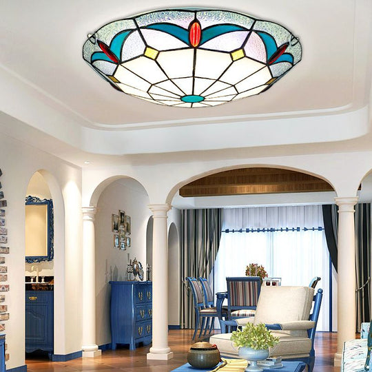 Nautical Stained Glass Flush Mount Ceiling Light in White - 12"/16" Width for Living Room
