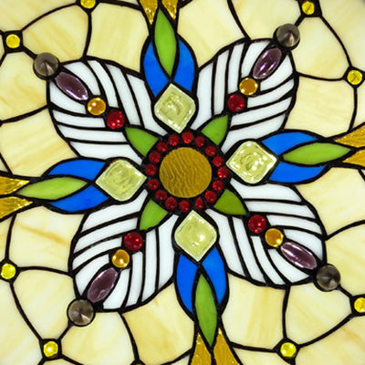 Tiffany Lodge Stained Glass Ceiling Light with Beige Shade - Perfect for Dining Room
