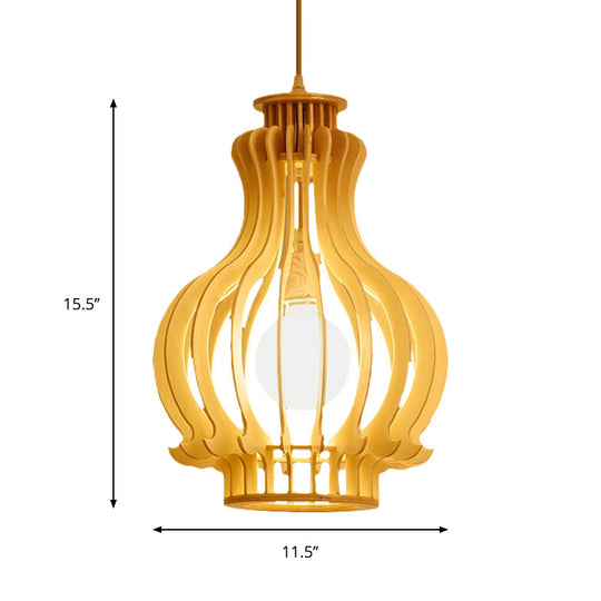 Modern Urn Pendant Light Fixture with Wood Accent - Beige, 1-Bulb, Perfect for Dining Room