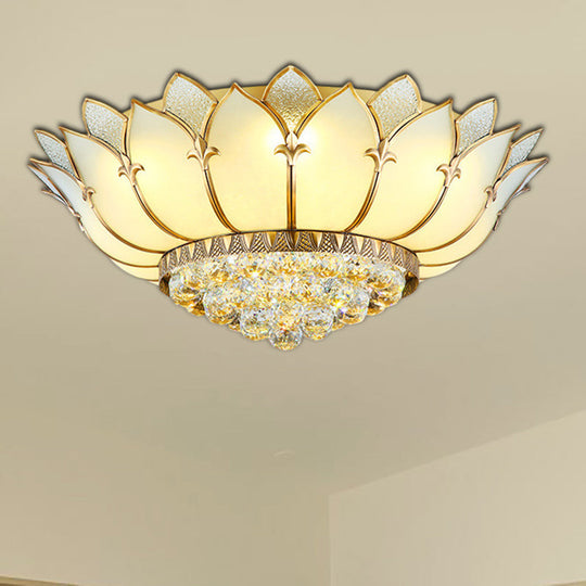 Classic Opal Glass Flush Mount with Gold Scalloped Design - 6 Light Fixture for Living Room Lighting