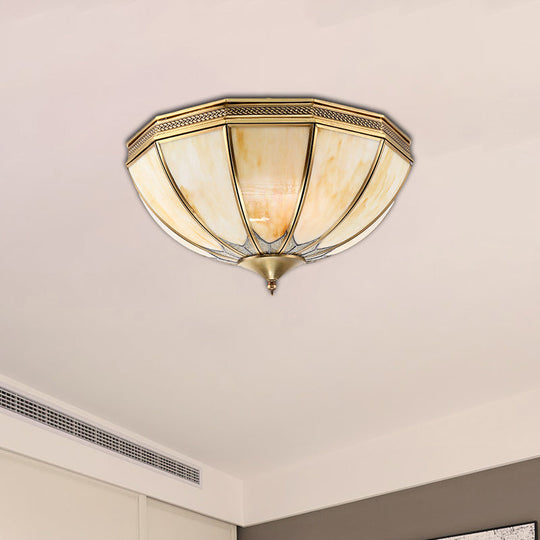 Gold 4-Light Flush Mount Ceiling Fixture – Frosted Glass, Traditional Bedroom Style