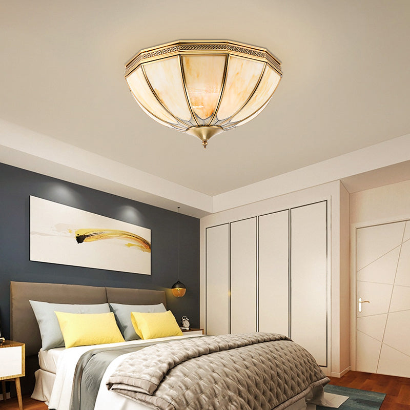 Gold 4-Light Flush Mount Ceiling Fixture – Frosted Glass, Traditional Bedroom Style