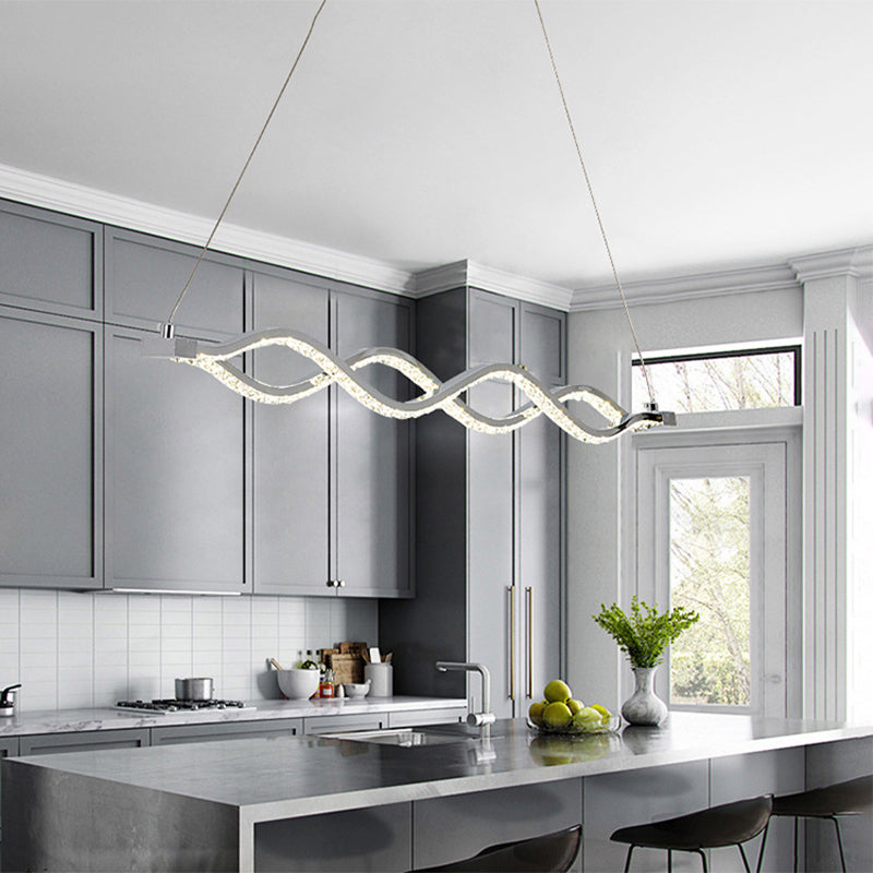 Modern LED Silver Crystal Twist Pendant Chandelier - Dining Room Lighting Fixture