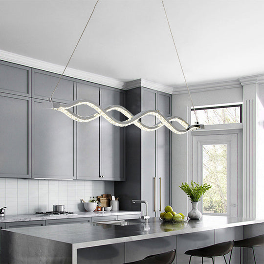 Modern LED Silver Crystal Twist Pendant Chandelier - Dining Room Lighting Fixture