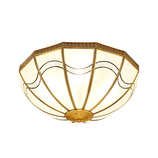 Brass Inverted Flush Ceiling Lamp with Milky Glass, 4 Lights and Wave Pattern - Ideal for bedrooms