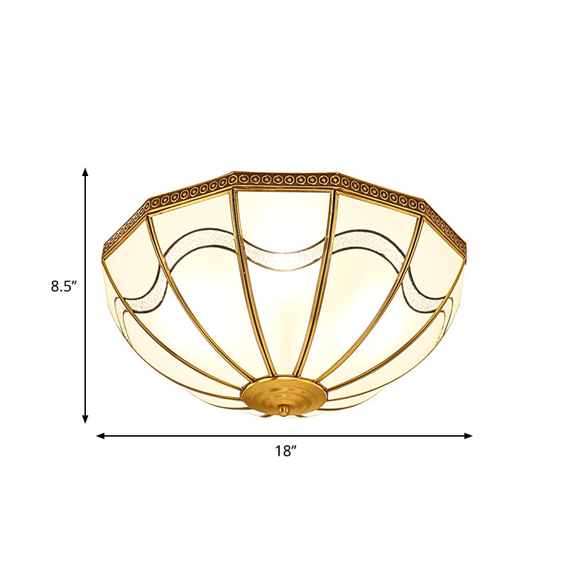 Brass Inverted Flush Ceiling Lamp with Milky Glass, 4 Lights and Wave Pattern - Ideal for bedrooms