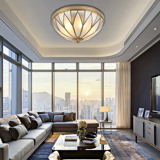 Traditional Brass Inverted Flush Mount Ceiling Light With Opal Glass 4 Lights Ideal For Living Room