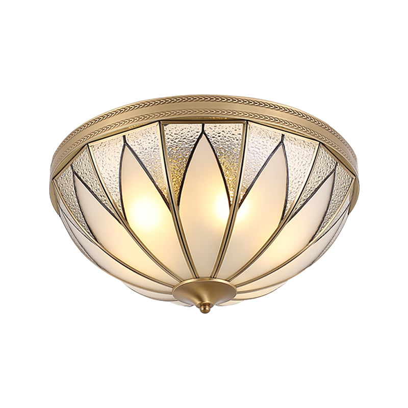 Traditional Brass Inverted Flush Mount Ceiling Light with Opal Glass – 4 Lights – Ideal for Living Room